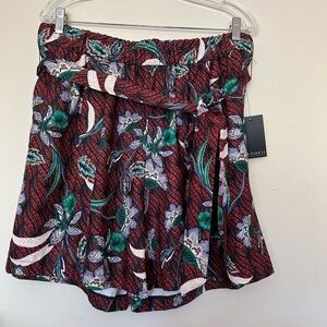 NWT ELOQUII Floral Red leaves Printed Short Plus tie waist pull on flare Size 14